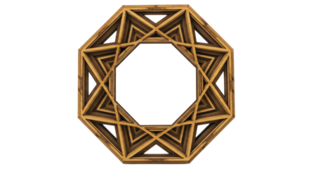 Octagon shape built of wooden slats forming a geometric pattern isolated PNG with Transparent Background