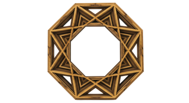 Octagon shape built of wooden slats forming a geometric pattern isolated PNG with Transparent Background