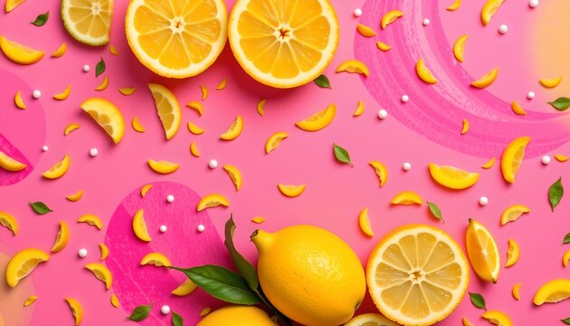 A tabletop with sliced lemons scattered around, giving the impression of a fresh and vibrant meal setting.