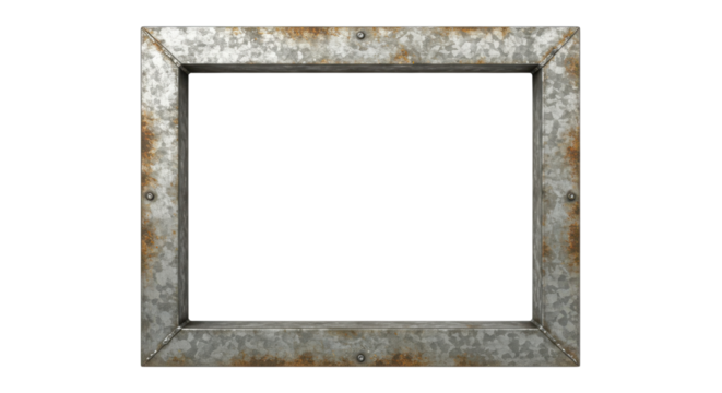 Empty silver metal frame for photo or text isolated PNG with Transparent Background
