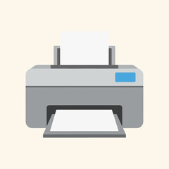 A flat design illustration of a printer with paper.