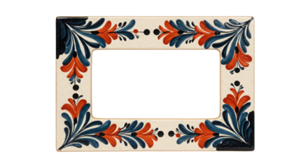 Decorative frame with blue and red floral design isolated PNG with Transparent Background