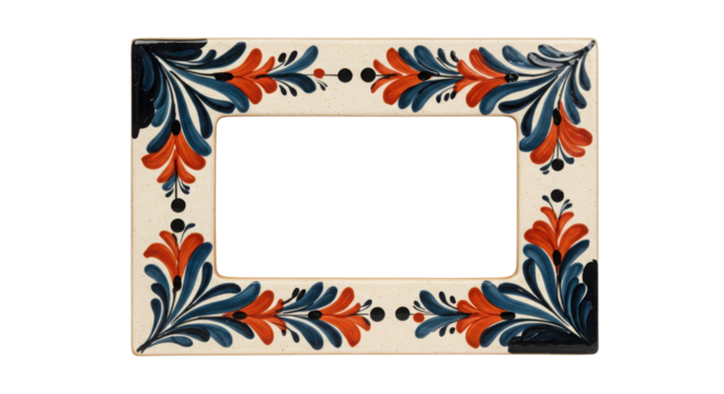 Decorative frame with blue and red floral design isolated PNG with Transparent Background