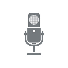 A simple grey microphone icon on a white background.