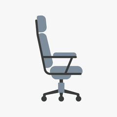 A modern office chair with a high back and wheels.