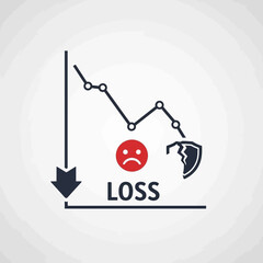 Downward trend graph with loss symbol and broken shield.