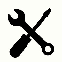 Stock photos of an isolated set of adjustable wrench and screwdriver icons, essential metal tools for repair and construction work