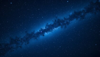 "Blue Dark Night Sky With Stars And Milky Way Galaxy Space Background Full Of Dust"