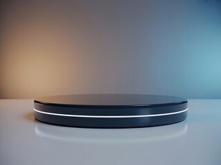 Dark Product Podium with Luminous Ring on Gradient Studio Background.