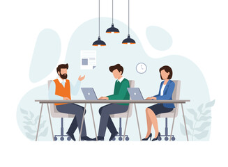 Flat vector illustration of office teamwork