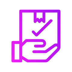 Hand holding package with checkmark icon delivery concept