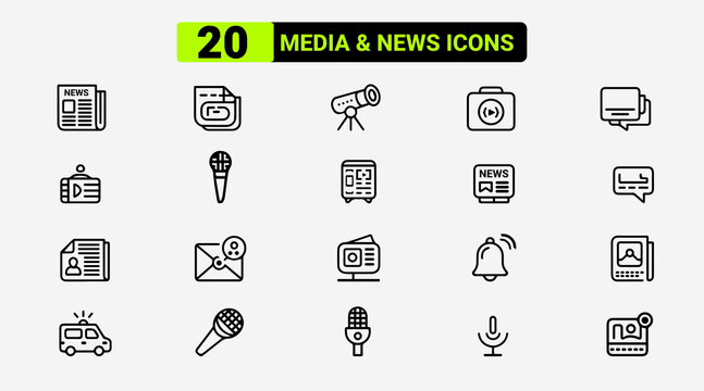  Media and News icon photo set. media photo, News photo, cinema phot etc.