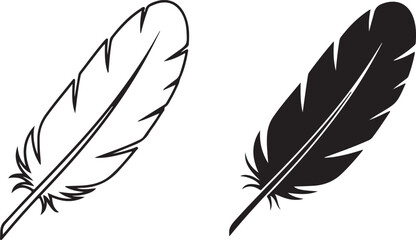 Obraz premium Illustration of outline and silhouette of a feather isolated on white background