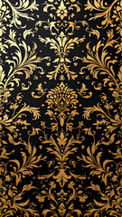 Fototapeta premium A detailed close up of a black background with intricate gold floral and leaf pattern designs repeated