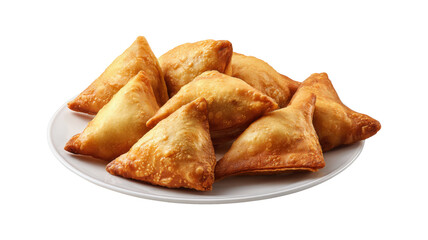 Food plate with vegetarian indian samosas isolated on a white background
