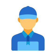 Flat icon illustration of a delivery worker in blue
