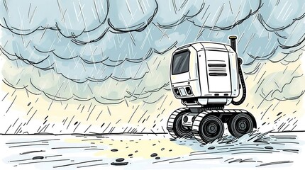 Robot in Heavy Rainstorm.