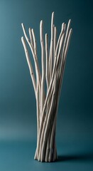 Bunch of White Driftwood Sticks Against Teal Background