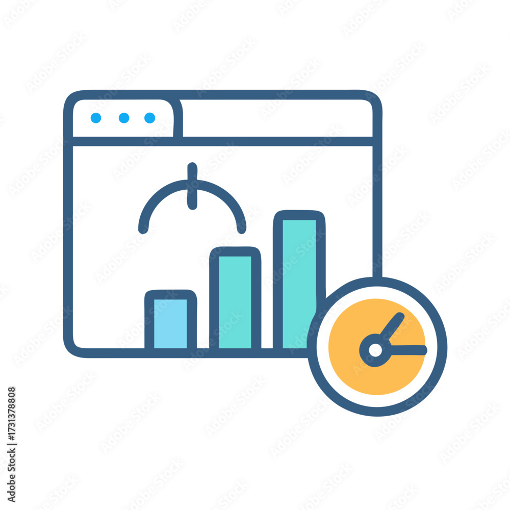 Wall mural website analytics dashboard with bar graph and clock icon