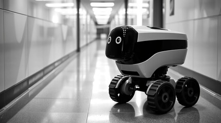 Robot in hospital corridor.