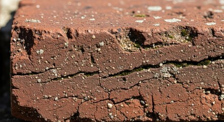Close-up of old weathered brick texture with visible cracks
