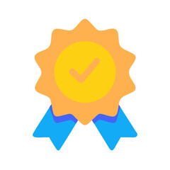 Graphic reward badge with checkmark and blue ribbon