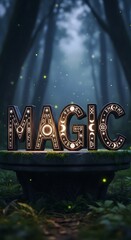 Illuminated Magic Letters in Enchanted Forest glowing