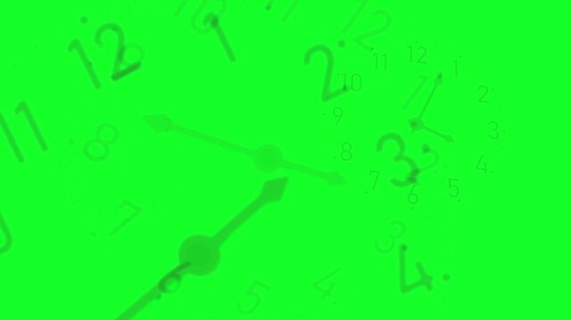 Closeup of White Clock Face in timelapse on green screen background copy space busy time flow 4K