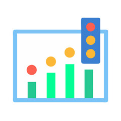 Growing bar chart diagram with traffic light indicator, vector design