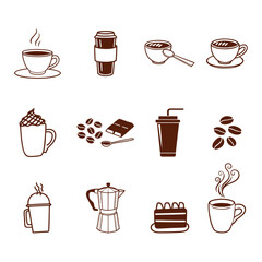 Coffee and Chocolate Hot Beverage Drink Symbols and Silhouettes