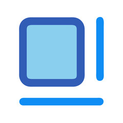 Graphic blue layout icon with square and lines
