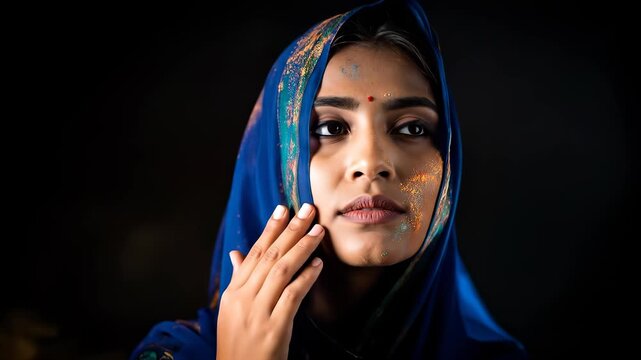 Portrait of a beautiful Indian woman with traditional bindi and dupatta