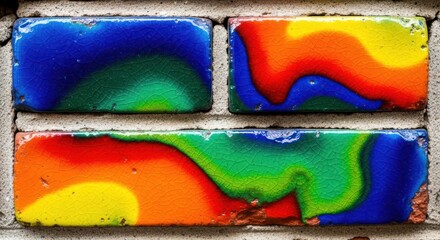 Colorful ceramic brick wall with abstract pattern and texture detail