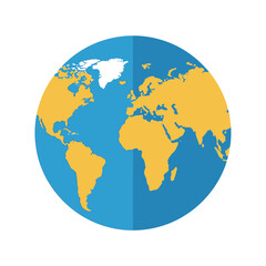 A flat illustration of planet earth with continents and oceans.