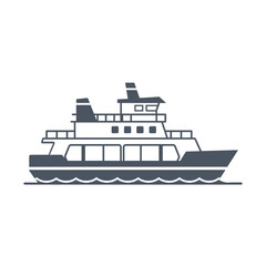 A stylized illustration of a ferry boat on water.