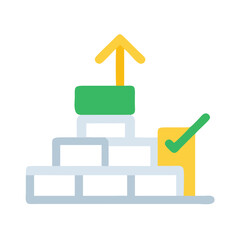 Icon showing progress with upward arrow and checkmark symbol