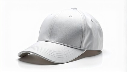 Fototapeta premium Stylish white baseball cap with adjustable strap perfect for active wear, sporty fashion, or casual style, ideal for branding mockups and product displays