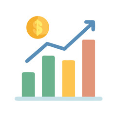 Stock chart with upward arrow, coin indicating financial growth