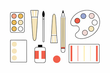 set of watercolor paints and brushes