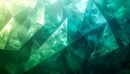 Abstract geometric background of green and teal faceted polygonal shapes, creating a modern crystal-like surface  Meeting Background