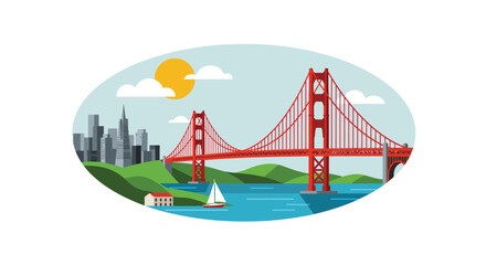 Cartoon Illustration of the Iconic Golden Gate Bridge.