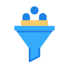 Blue data filtering funnel with yellow accents over black