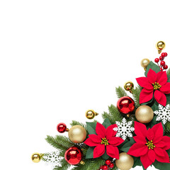 Festive Christmas Corner Decoration with Poinsettia and Ornaments