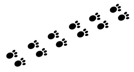 Bunny wet or mud pawprints. Rabbit paw silhouettes stamps. Trace of steps of running or walking hare isolated on white background. Vector