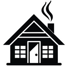cabin with smoke silhouette vector icon