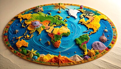 Detailed, colorful world map, relief style