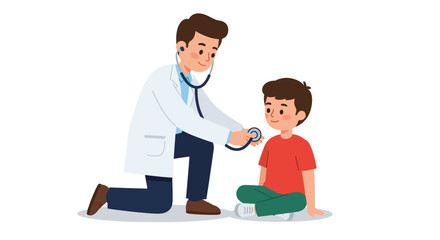 Pediatrician Examining Young Boy with Stethoscope in Clinic.