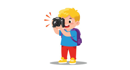 Young Boy with Camera Taking a Picture.
