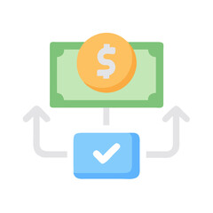 Financial transaction approved: Money transfer with checkmark icon