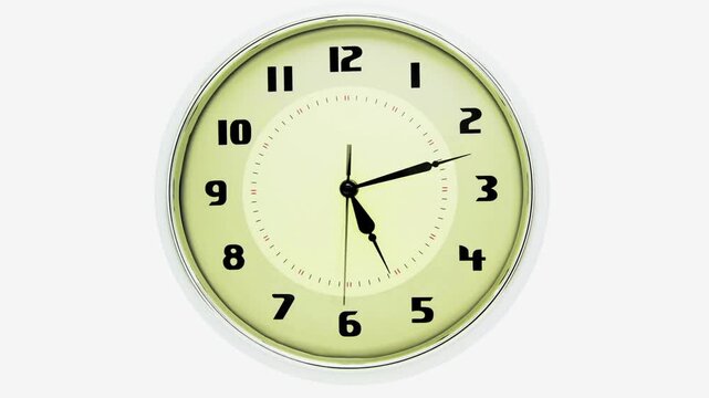 Close up white clock go forward. wall watch quickly shows time lapse modern alarm timelapse effect